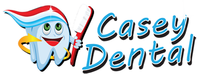The image features a cartoon toothbrush character holding a toothpaste tube with the text CASKEY DENTAL on it, suggesting a dental care-related theme or establishment.
